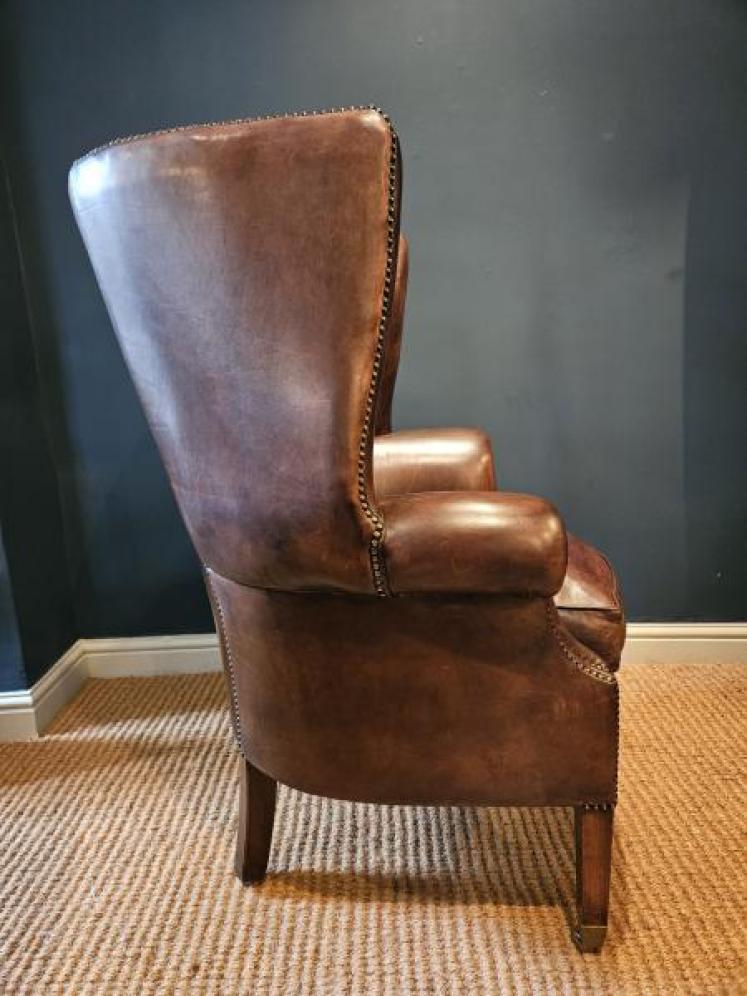 1930's Brown Leather Wing Back Arm Chair - Image 4