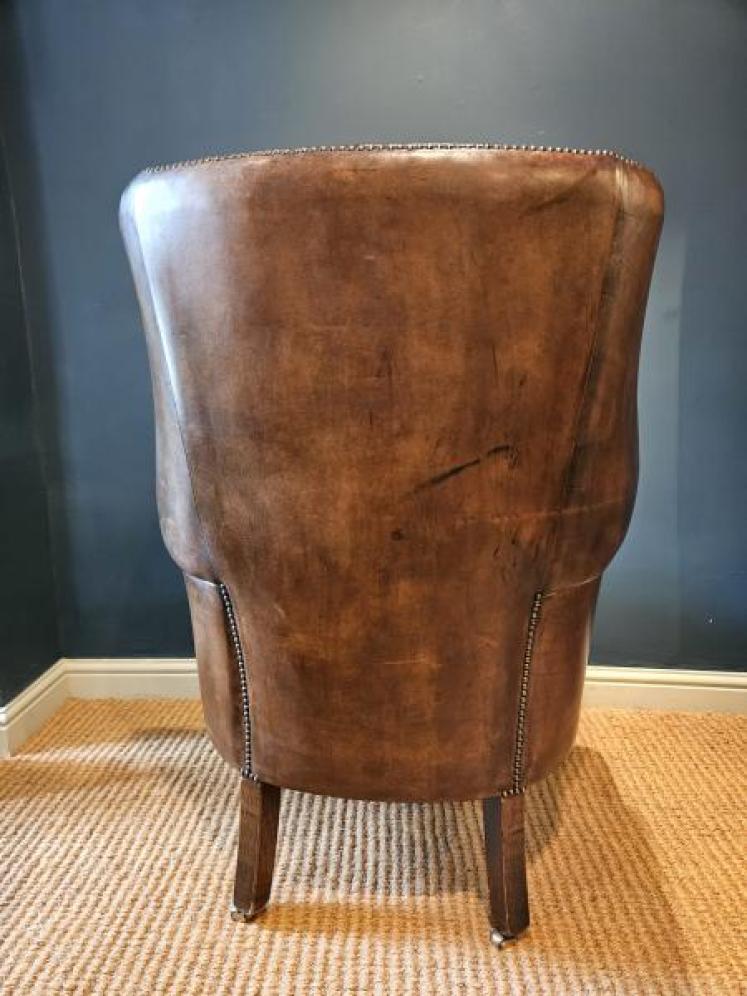 1930's Brown Leather Wing Back Arm Chair - Image 5