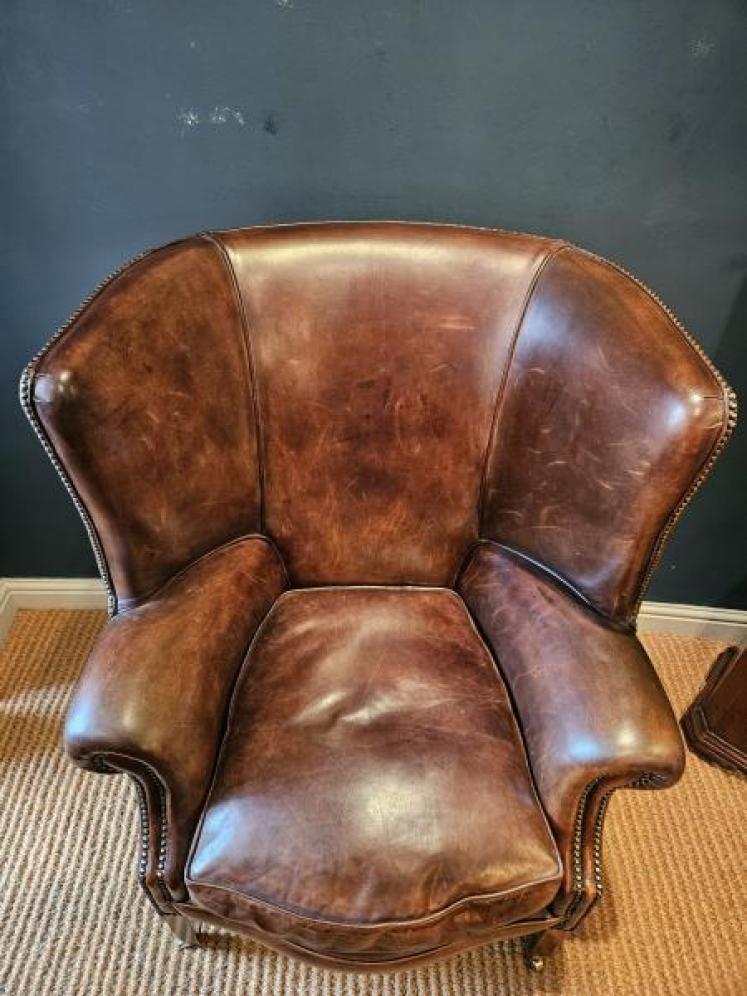 1930's Brown Leather Wing Back Arm Chair - Image 6