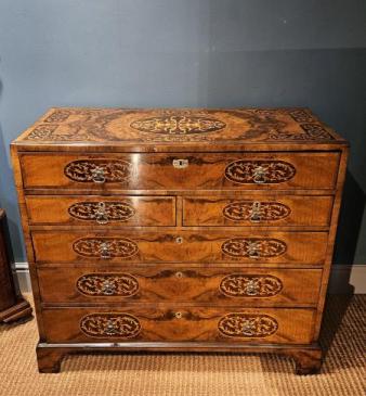 George III Inlaid Burr Walnut Secretaire Chest