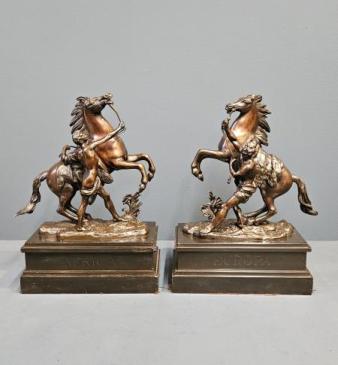 Pair of Victorian Bronze Marly Horses