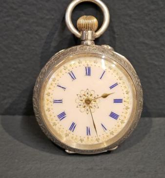 Victorian Silver Fob Watch with Enamel Dial