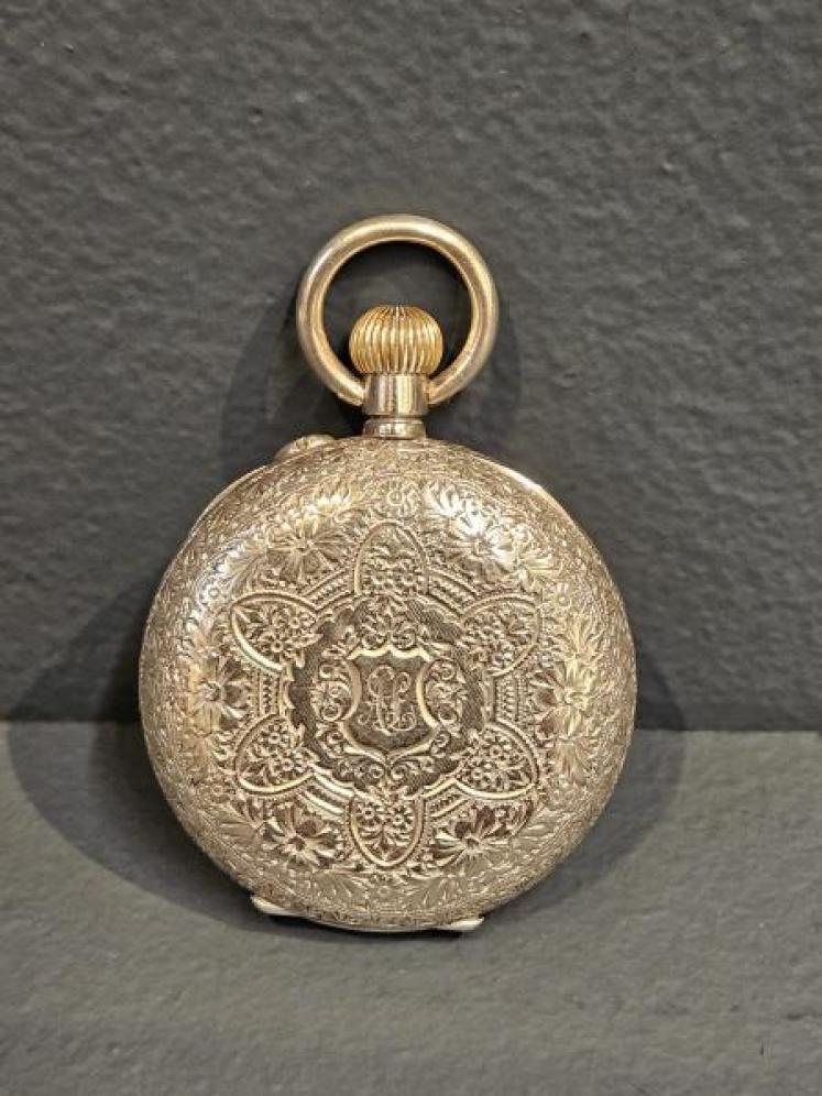 Victorian Silver Fob Watch with Enamel Dial - Image 2