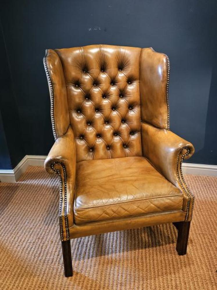 1930's Button Back Leather Wing Arm Chair - Image 1