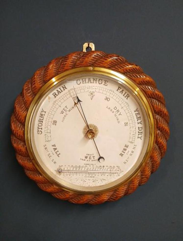 Large Victorian Oak Rope Twist Ship's Barometer - Image 1