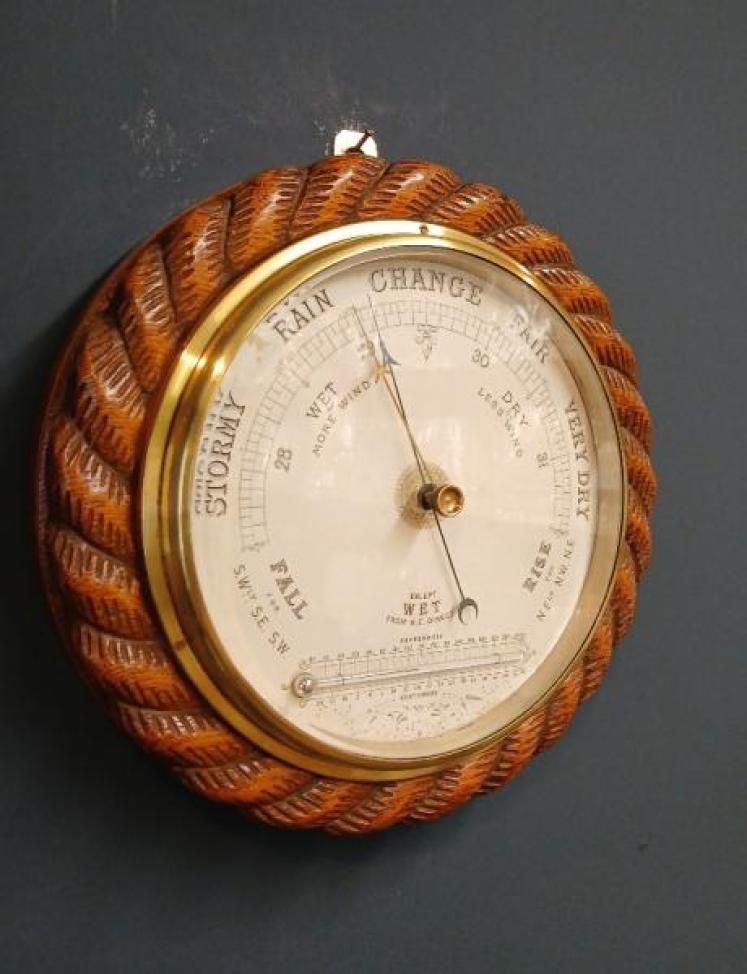 Large Victorian Oak Rope Twist Ship's Barometer - Image 2
