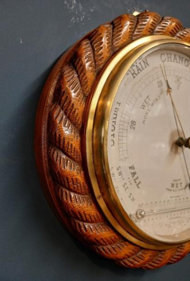 Large Victorian Oak Rope Twist Ship's Barometer - Image 4