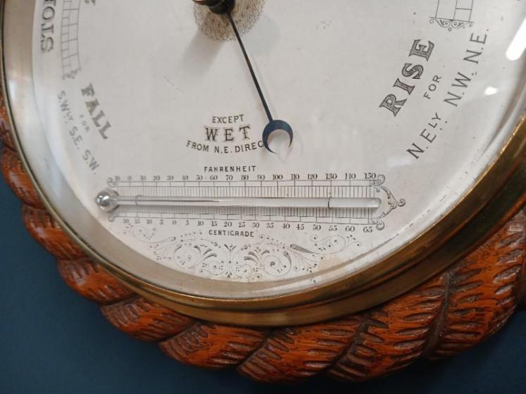 Large Victorian Oak Rope Twist Ship's Barometer - Image 5
