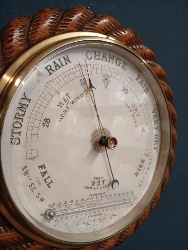Large Victorian Oak Rope Twist Ship's Barometer - Image 6