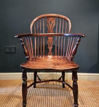 George III Yew Wood Low Back Windsor Chair