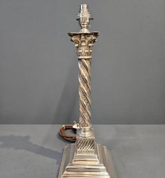 Edwardian Silver Plated Corinthian Column Mount Lamp 
