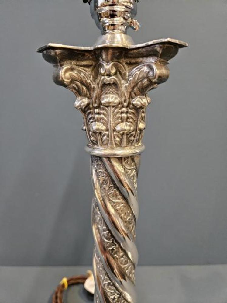 Edwardian Silver Plated Corinthian Column Mount Lamp  - Image 2
