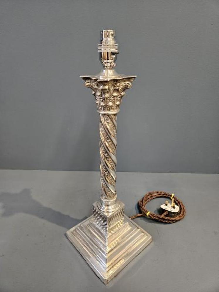 Edwardian Silver Plated Corinthian Column Mount Lamp  - Image 4