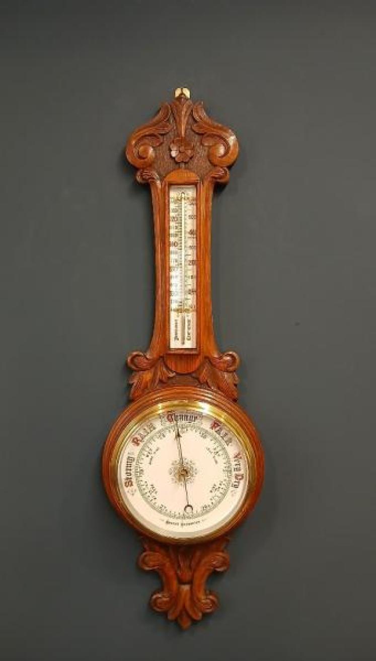 Victorian Oak Porcelain Dial Banjo Barometer - Image 1
