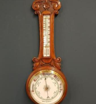 Victorian Oak Porcelain Dial Banjo Barometer