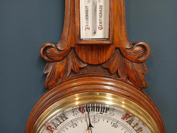 Victorian Oak Porcelain Dial Banjo Barometer - Image 6
