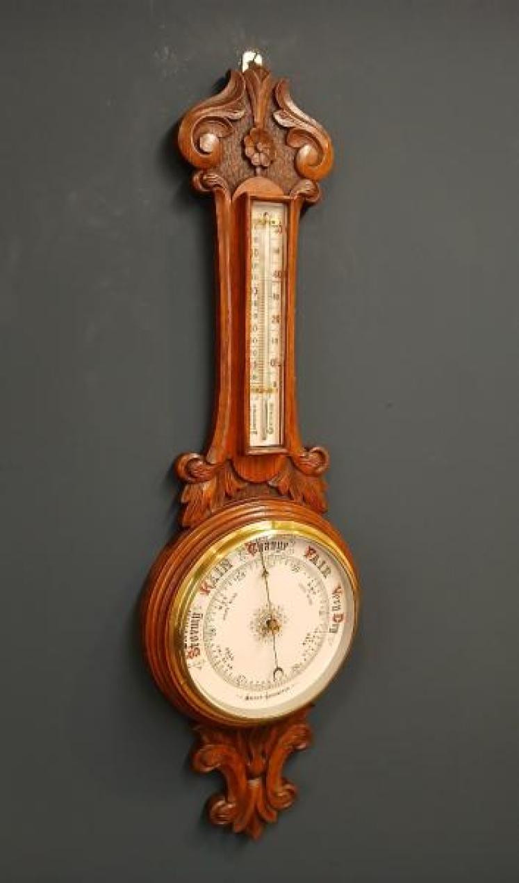 Victorian Oak Porcelain Dial Banjo Barometer - Image 7