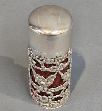 Victorian Silver and Cranberry Scent Bottle 