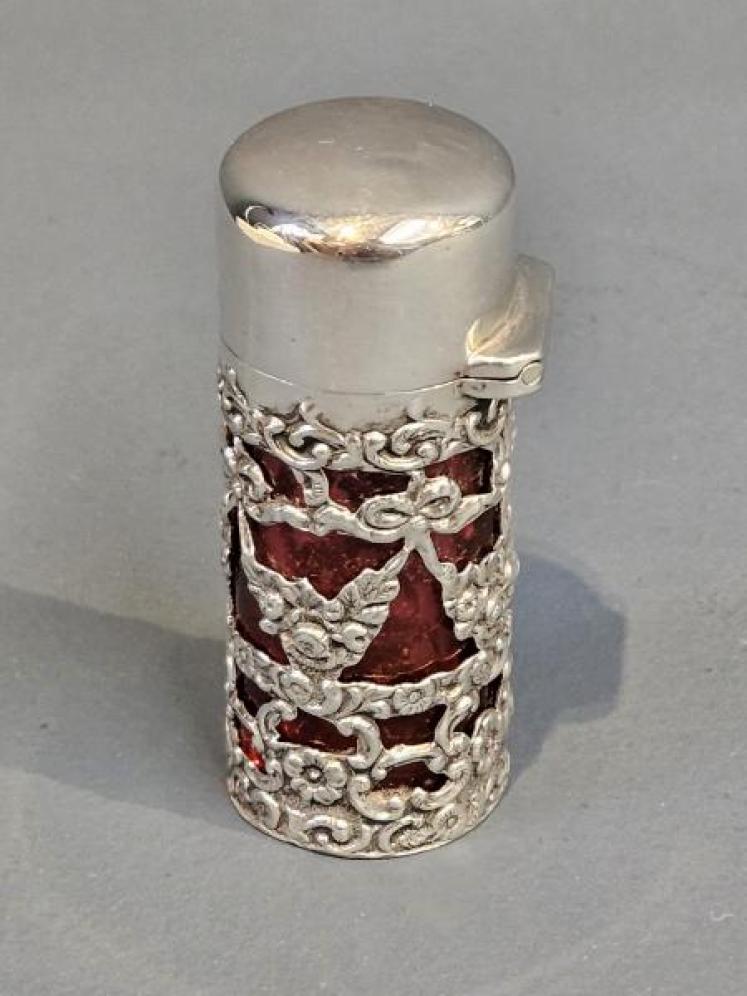Victorian Silver and Cranberry Scent Bottle  - Image 2