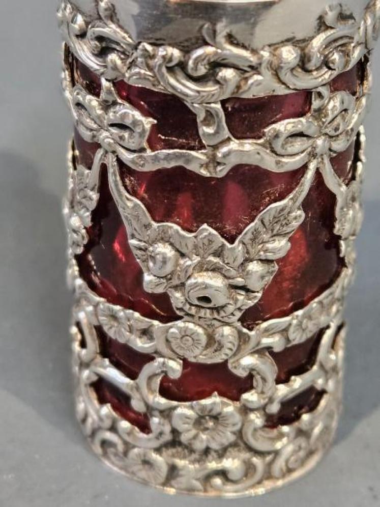 Victorian Silver and Cranberry Scent Bottle  - Image 4