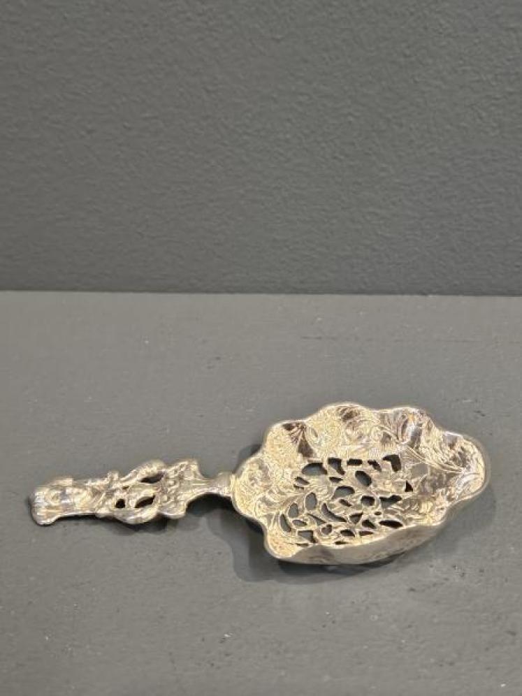 Edwardian Cast Silver Straining Spoon  - Image 1