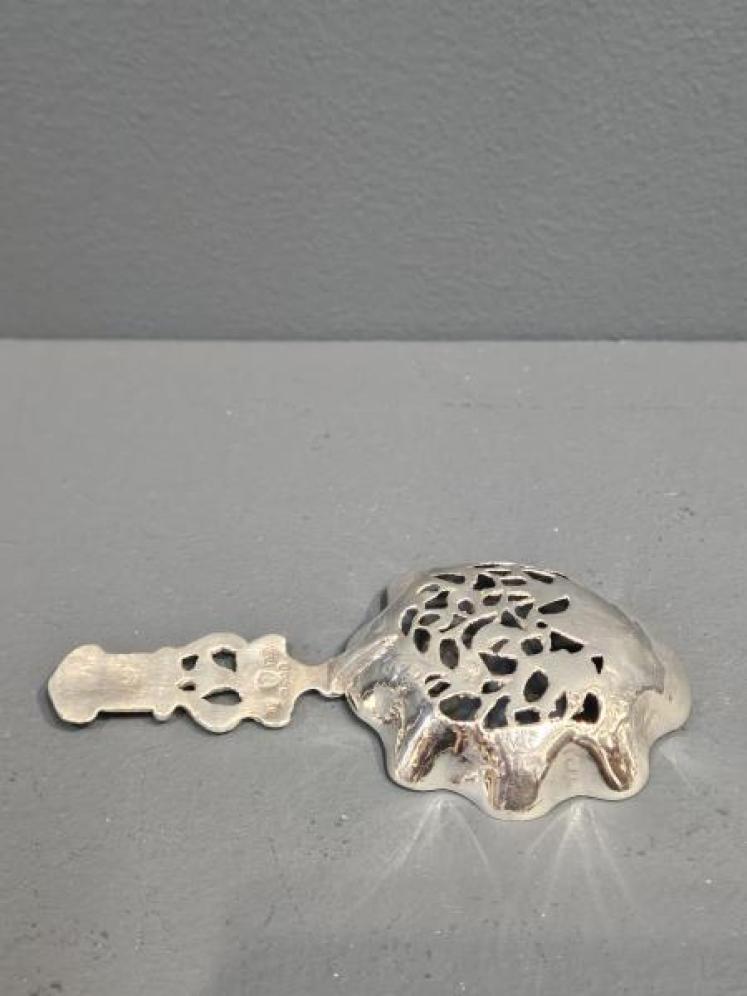 Edwardian Cast Silver Straining Spoon  - Image 2