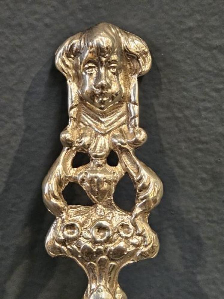 Edwardian Cast Silver Straining Spoon  - Image 5