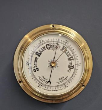 Victorian Polished Brass Bulkhead Marine Barometer