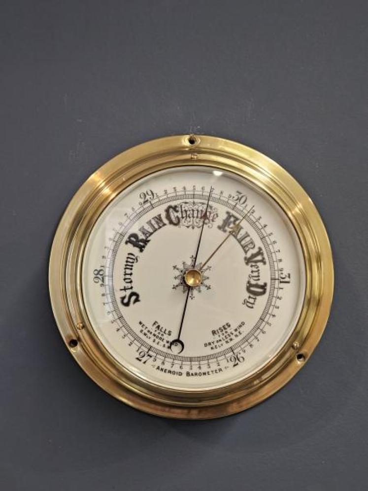 Victorian Polished Brass Bulkhead Marine Barometer - Image 1