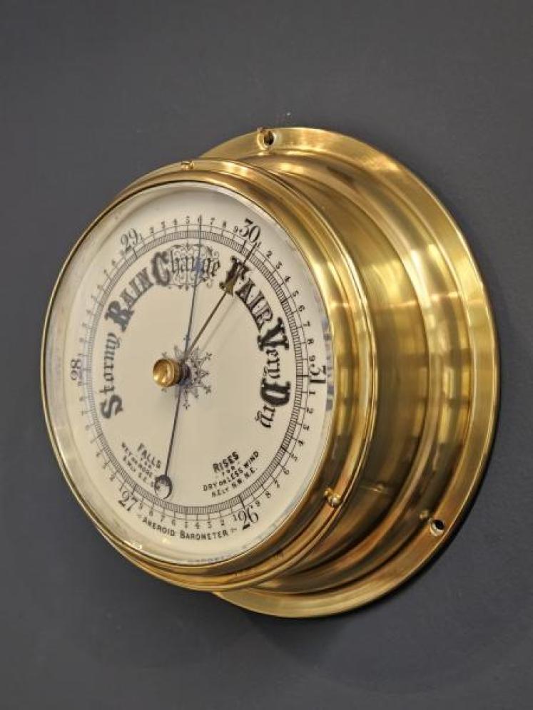 Victorian Polished Brass Bulkhead Marine Barometer - Image 2
