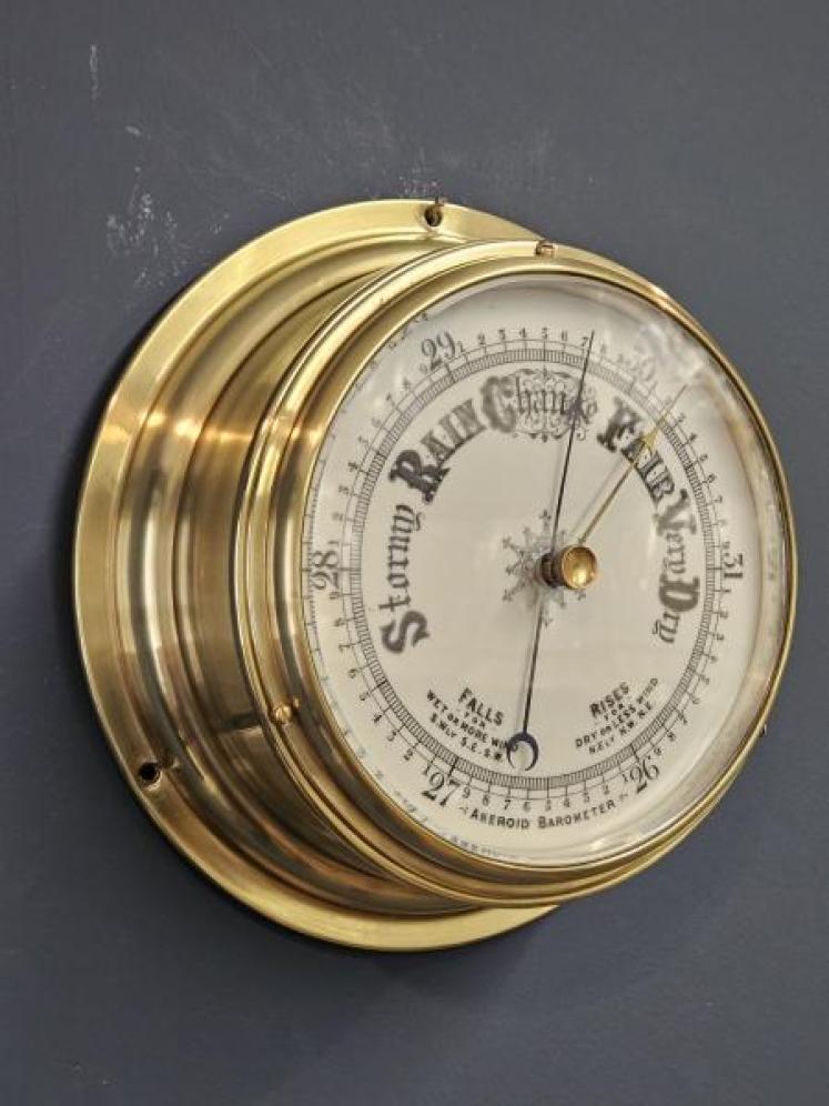 Victorian Polished Brass Bulkhead Marine Barometer - Image 4