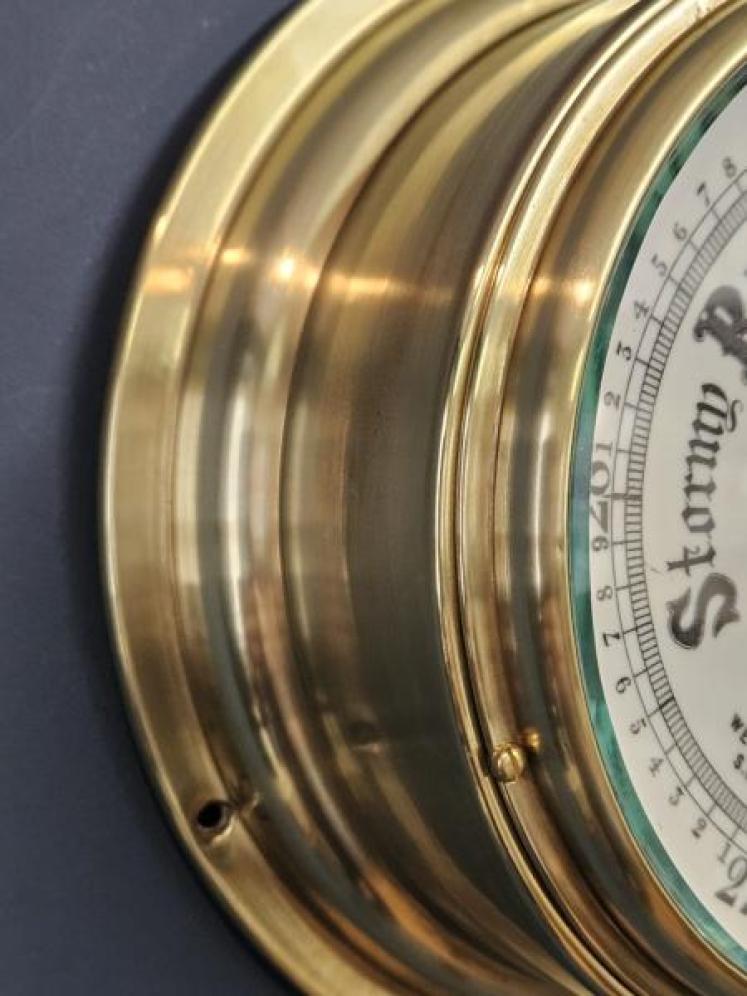 Victorian Polished Brass Bulkhead Marine Barometer - Image 6