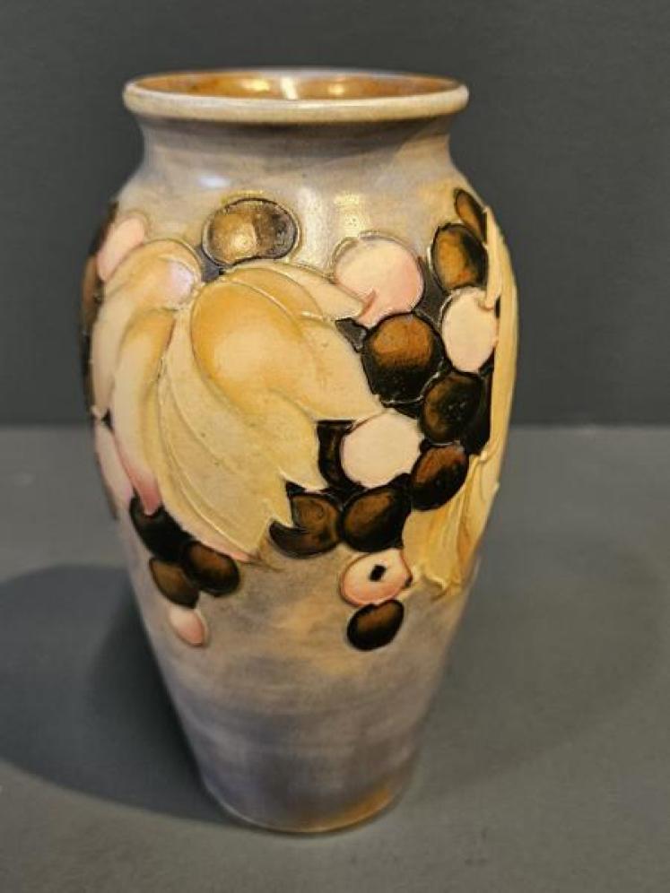 Matching Pair of Early Moorcroft Leaf and Berries Salt Glazed Vases - Image 2