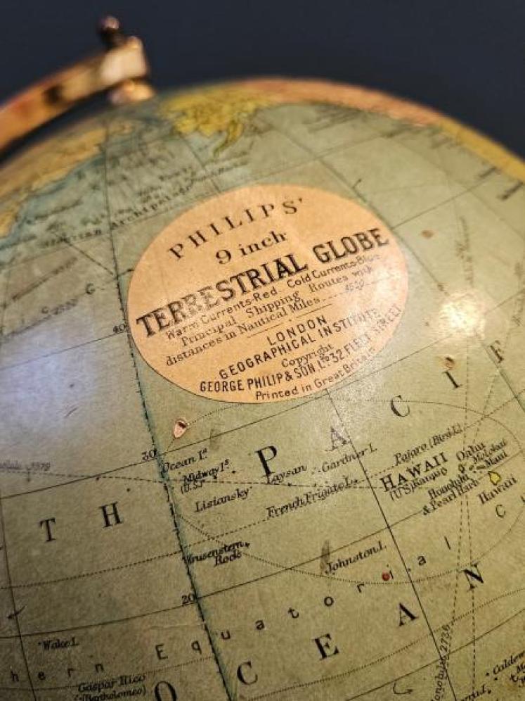 Superb 1930's 9" Plaster Library Globe on Oak Tripod Foot - Image 7