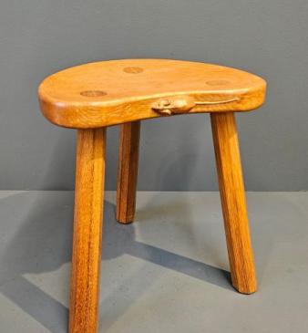 Thompsons of Kilburn Mouseman Adzed Oak Stool