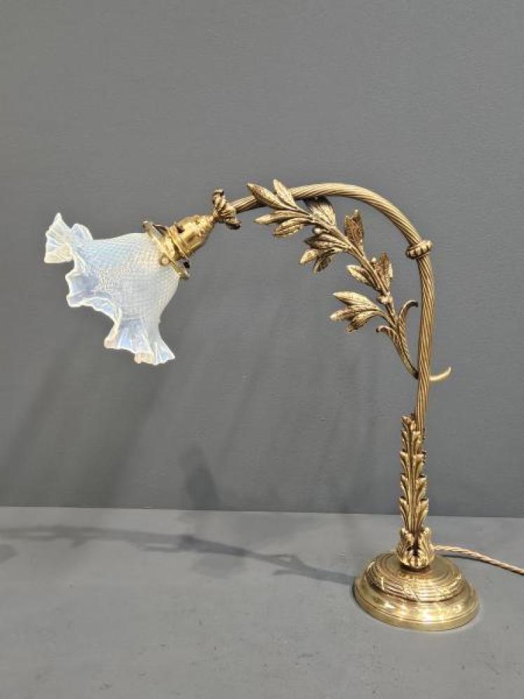 Edwardian Brass Table Lamp and Vaseline Shade - Image 1