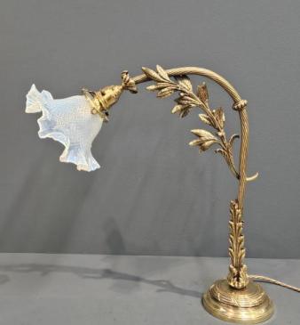 Edwardian Brass Table Lamp and Vaseline Shade