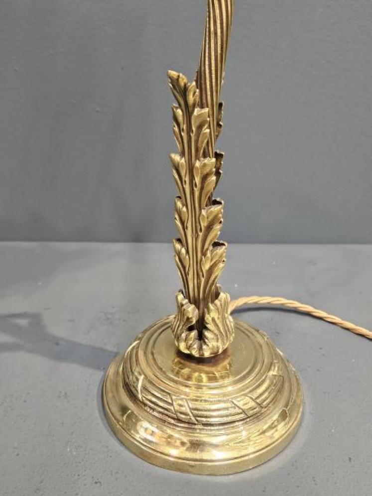Edwardian Brass Table Lamp and Vaseline Shade - Image 2