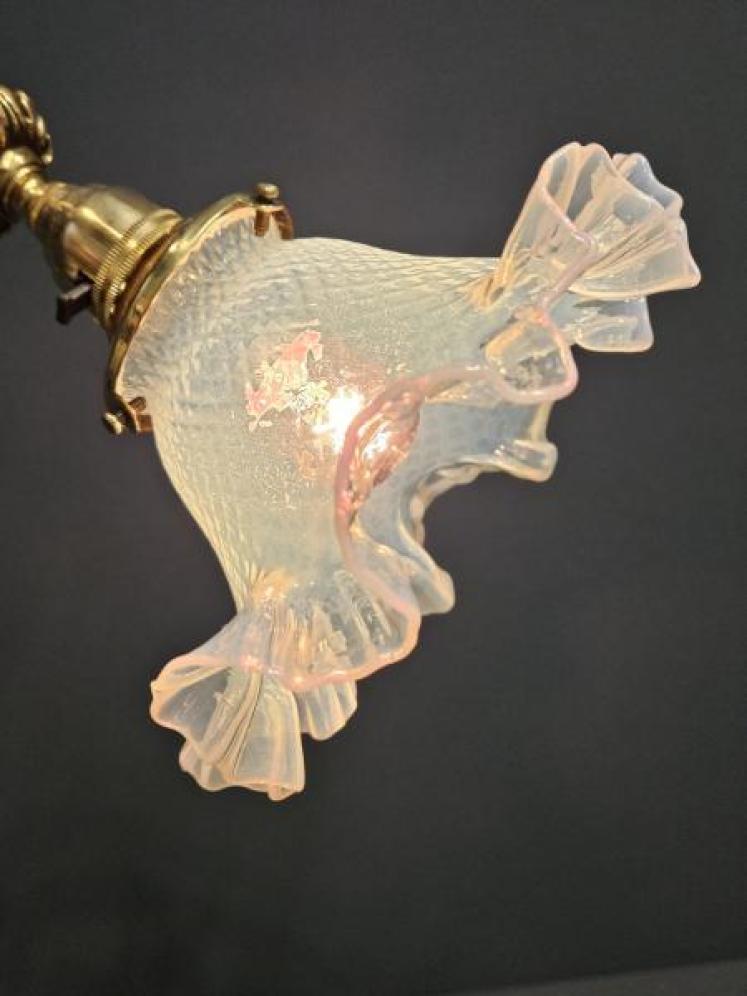 Edwardian Brass Table Lamp and Vaseline Shade - Image 5