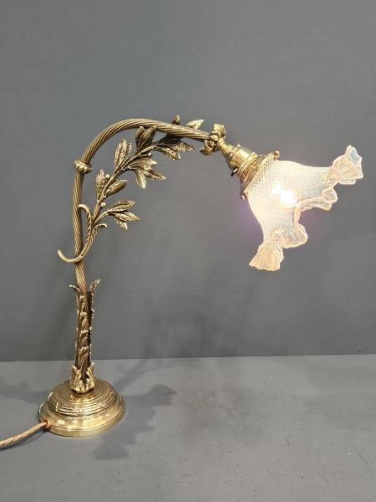Edwardian Brass Table Lamp and Vaseline Shade - Image 6