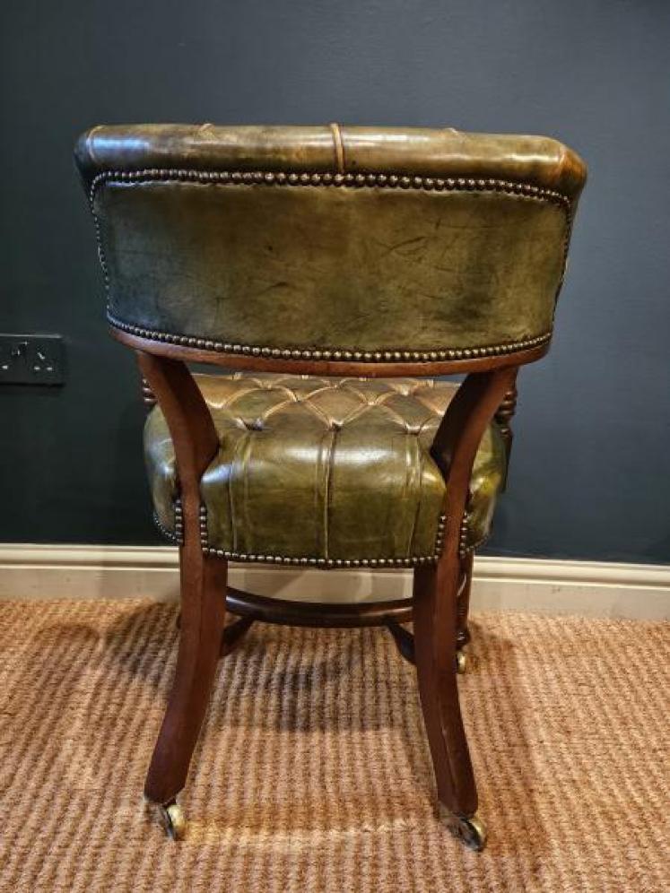 Victorian Deep Button Green Leather Desk Chair - Image 4