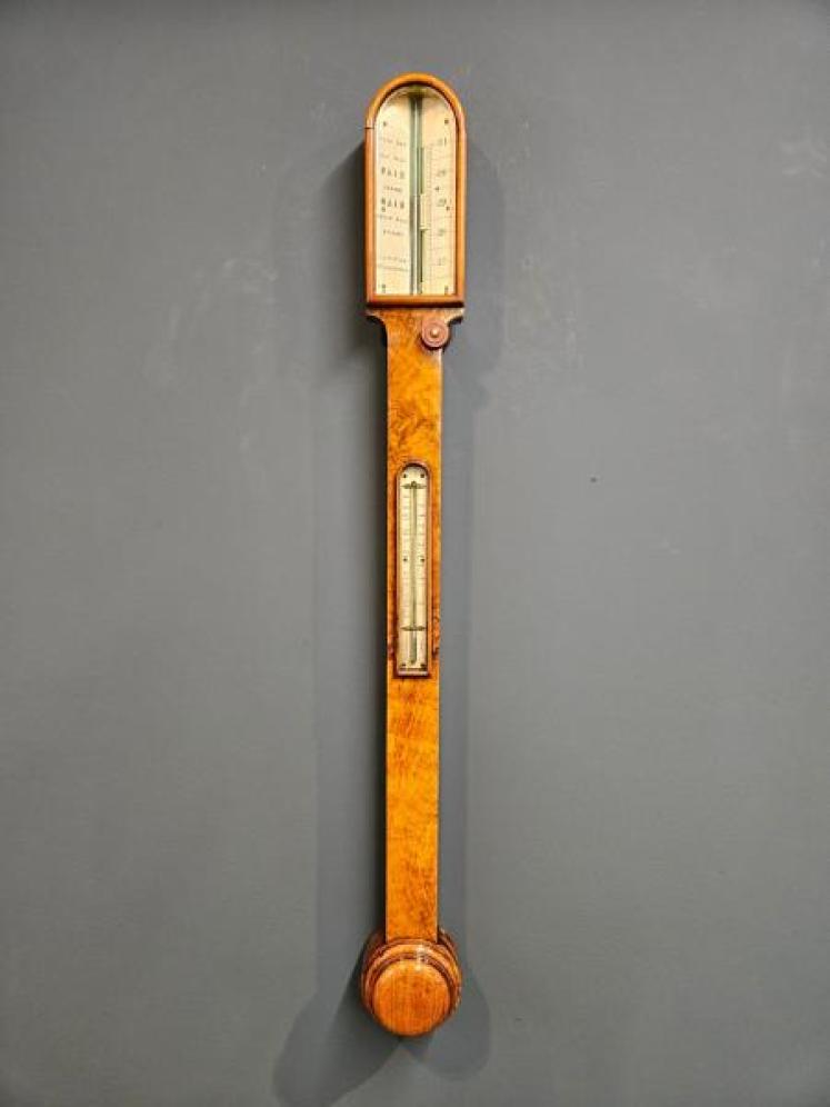 Mid Victorian Burr Walnut Stick Barometer  - Image 1