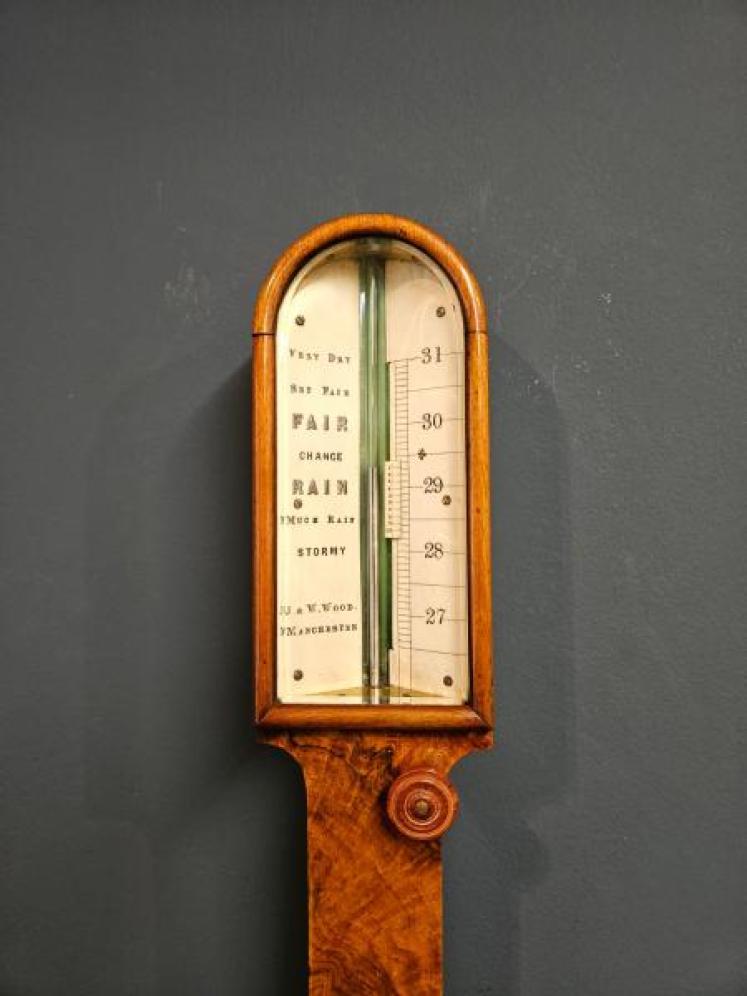 Mid Victorian Burr Walnut Stick Barometer  - Image 2