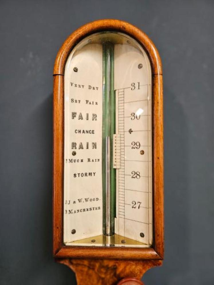 Mid Victorian Burr Walnut Stick Barometer  - Image 7