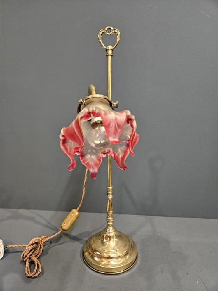 Edwardian Brass Table Lamp and Shade - Image 2