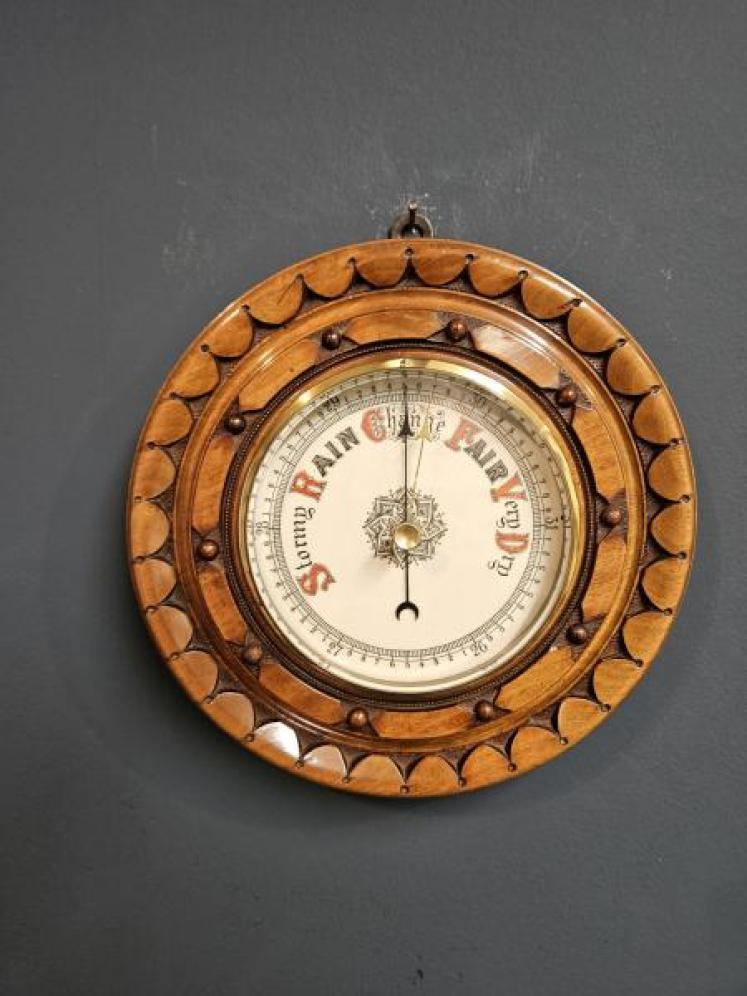 Superior Quality Victorian Walnut Aneroid Barometer - Image 1