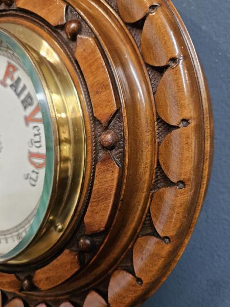 Superior Quality Victorian Walnut Aneroid Barometer - Image 2