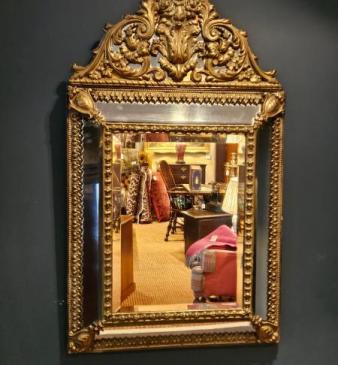 Mid Victorian Brass Mounted Cushion Frame Mirror