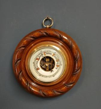 Victorian Turned and Carved Walnut Aneroid Barometer