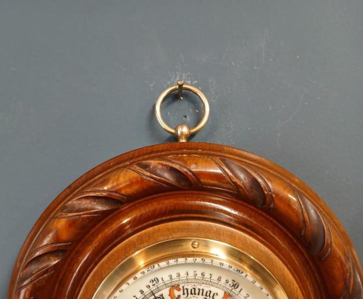 Victorian Turned and Carved Walnut Aneroid Barometer - Image 2